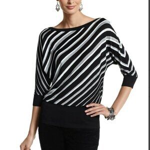 WHBM Black Grey & White Diagonal Stripe Dolman Sweater